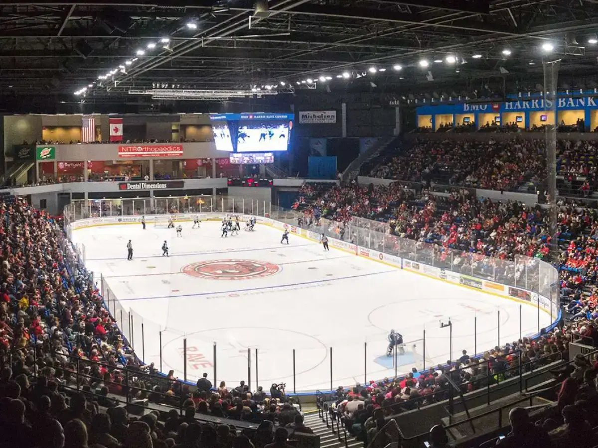 Rockford IceHogs playing in the BMO Center rink