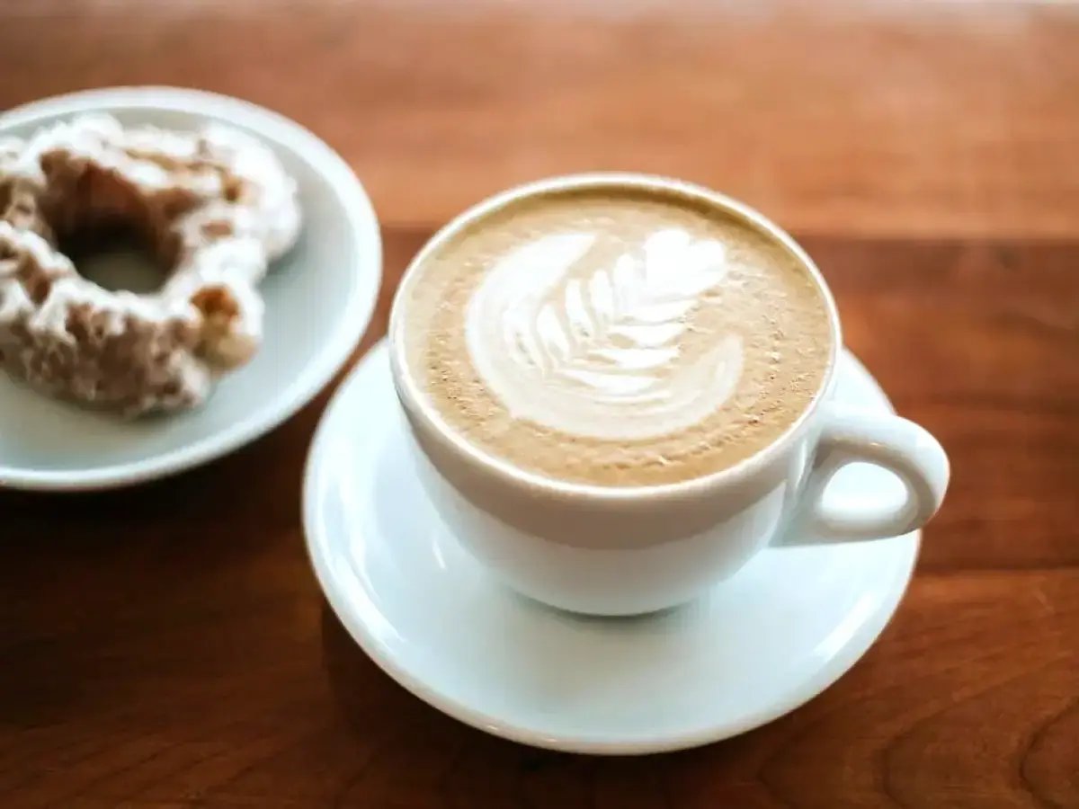 Latte and doughnut at Rockford Roasting Company