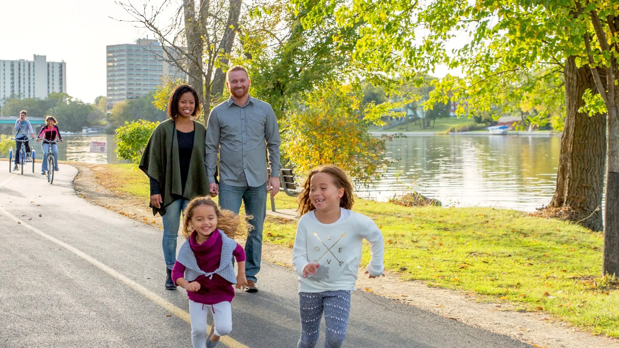 Family walking down Rock River Recreation Path