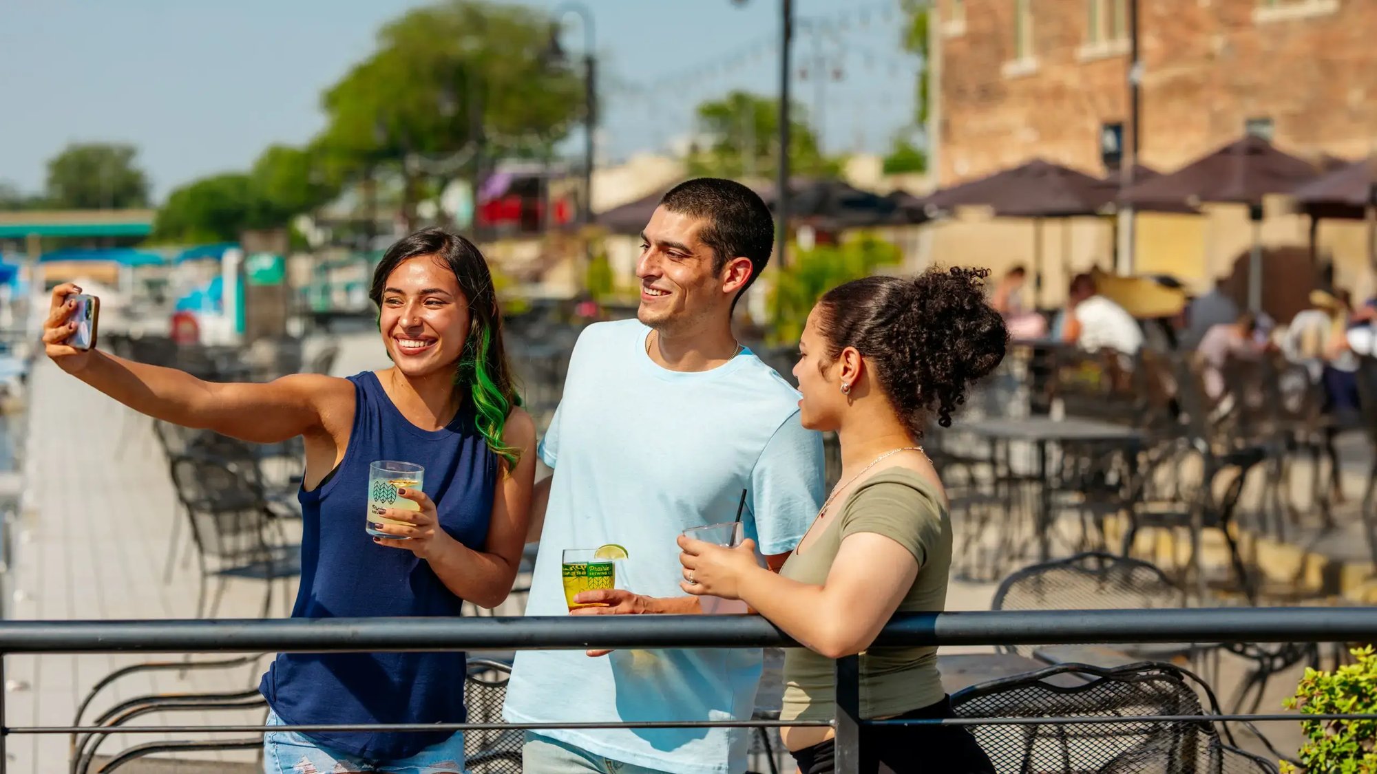 Friends taking a selfie downtown