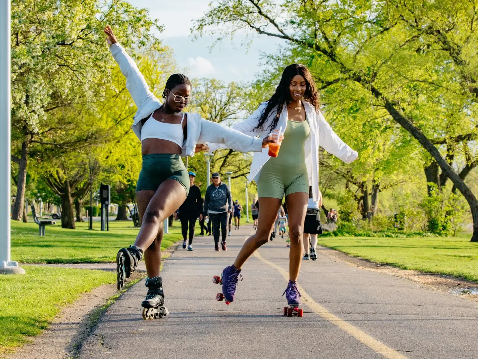Friends rollerskating in Rockford on a bike/walking path