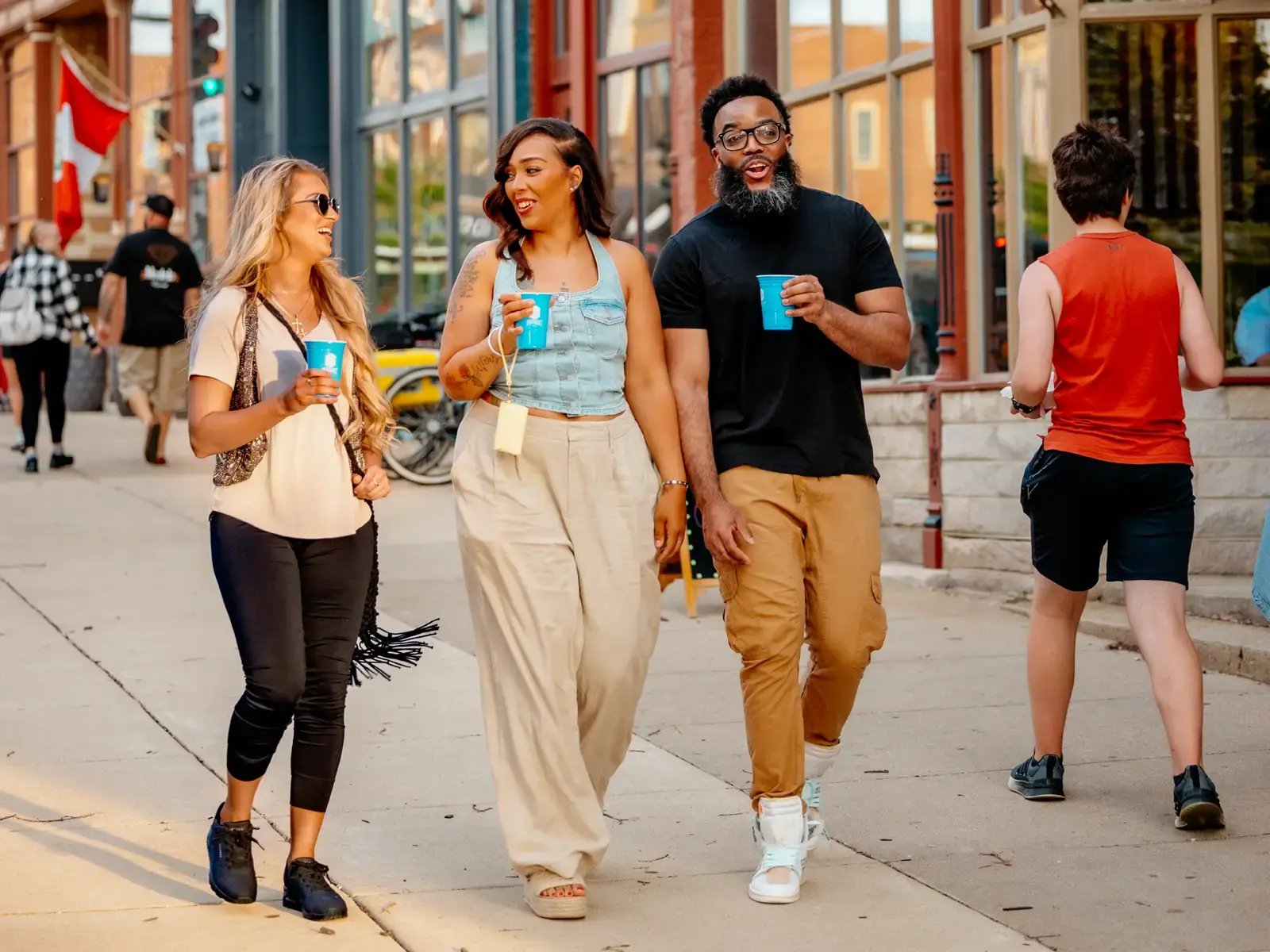 Three friends walking in Rockford